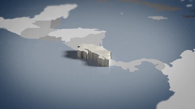 World map animation Birds eye view above Costa Rica, Costa Rican, San Jos&eacute;, North America with highlighted country borders. Cinematic 3d world map animation highlights aerial views, 4k Video