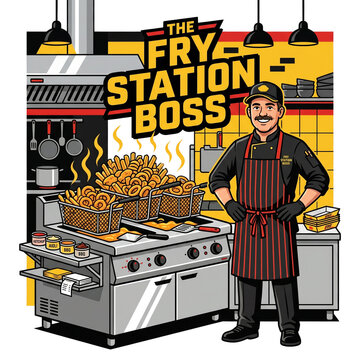 The fry station boss funny typography design for professional line cooks