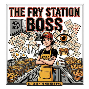 The fry station boss funny typography design for professional line cooks