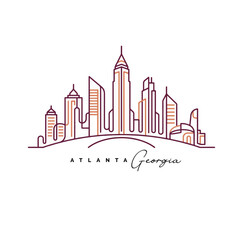 Obraz premium Atlanta Georgia Skyline Line Art Vector Illustration with Modern City Architecture