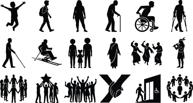 Diversity Inclusion Community Silhouette Icons Collection Featuring Accessible People And Culture