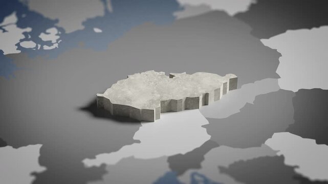 World map animation Birds eye view above Czechia, Czech Republic, Czech, Prague, Europe with highlighted country borders. Cinematic 3d world map animation highlights aerial views, 4k Video