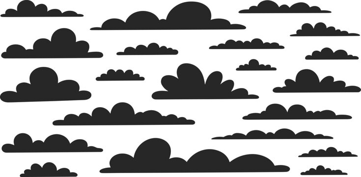Decorative cloud silhouette collection, abstract sky weather elements vector illustration set for creative design projects