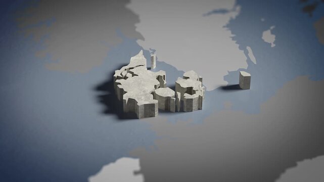 World map animation Birds eye view above Denmark, Dane, Copenhagen, Europe with highlighted country borders. Cinematic 3d world map animation highlights aerial views, 4k Video