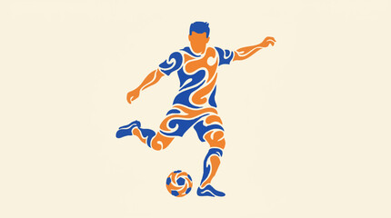 Obraz premium Stylized abstract illustration of a soccer player kicking a football