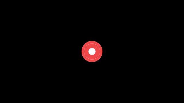 Vibrant red record button symbol on black background, ideal for modern digital interface designs and multimedia projects