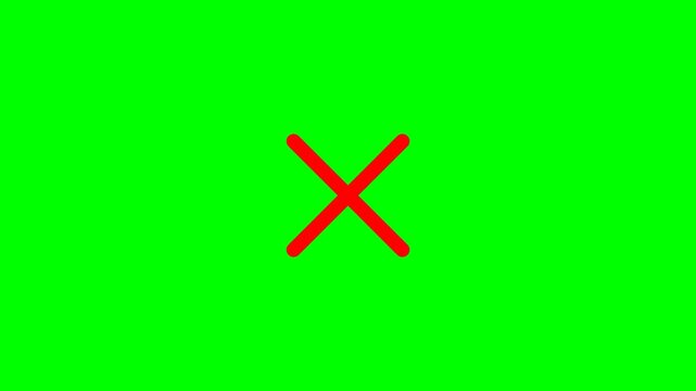 Dynamic red cross close icon on chroma key green screen for UI pop-up elements and alerts