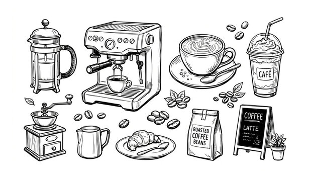 Hand Drawn Coffee Shop Elements Ink Sketch Vector IllustrationUntitled design - 3