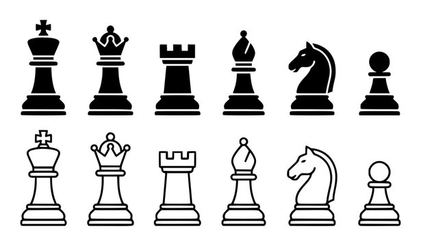 Chess pieces icon set with king queen rook bishop knight and pawn vector illustration