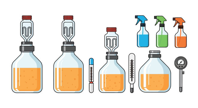 Brewing Fermentation Kit: Airlock Bottles, Thermometer, Sanitizer Sprays, Hydrometer