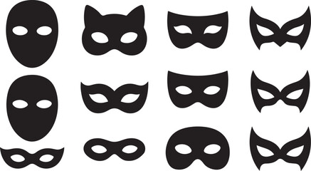 Set of black carnival and superhero masks isolated on white background © sefatahmed