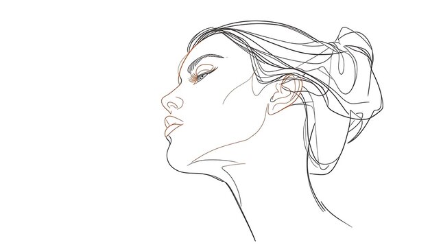 A thin pen sketch of a girl face in a side view pose with hair