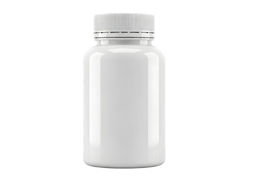 Empty white plastic pill bottle with cap closed
