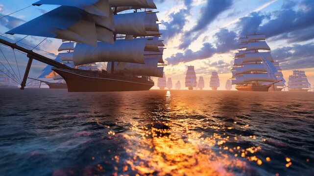 Ancient fleets setting sail on the high seas, braving the winds and waves