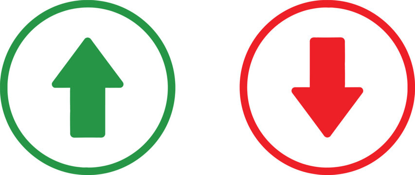 Green up arrow and red down arrow icons in circles representing positive and negative trends