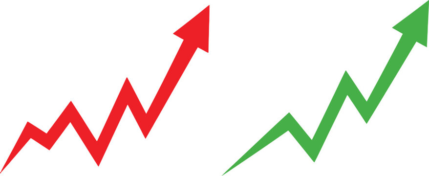 Red and green rising arrow charts showing financial growth and success