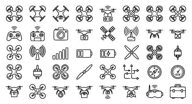 Drone technology outline icon collection vector illustration