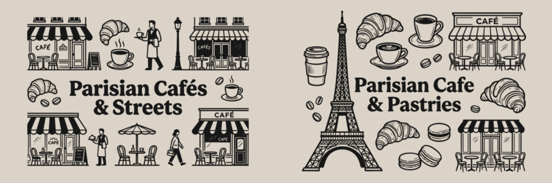 Parisian Cafe and Pastries Lifestyle Silhouettes