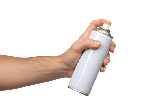 Person spraying hair deodorant or air freshener