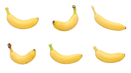 Collection of six delicious yellow ripe bananas arranged in different positions, isolated on a transparent background. © Dale