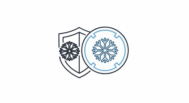 A shield and circle design with snowflakes, representing cold protection