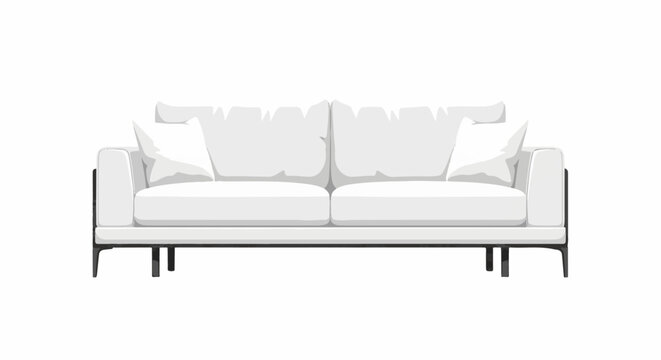 A minimalist white sofa with black legs and two pillows