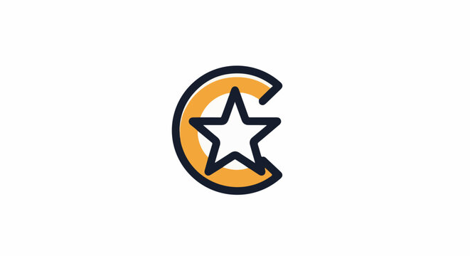 A graphic logo featuring a five-pointed star inside a curved, broken circle