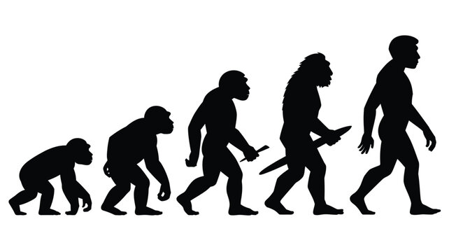 Black silhouette of human evolution from ape to man