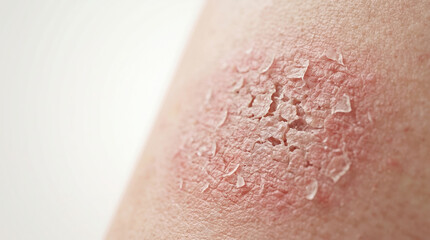 Fototapeta premium Dry skin flaky skin skin barrier damage irritated skin red rash closeup skin dermatology concept sensitive skin skin texture skin problem Dry skin closeup with flaky skin barrier damage