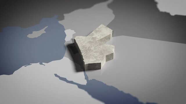 World map animation Birds eye view above Jordan, Jordanian, Amman, Asia, with highlighted country borders. Cinematic 3d world map animation highlights aerial views, 4k Video
