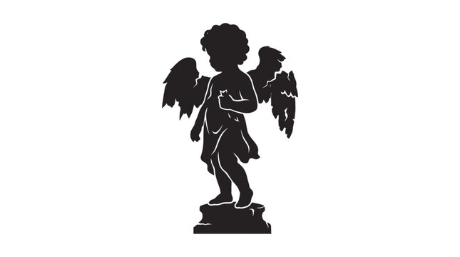 Black silhouette of a cherub statue.
