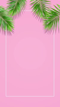 tropical leaves with rectangle frame on soft pink animation,cosmetics and beauty sale blank vertical social media motion background