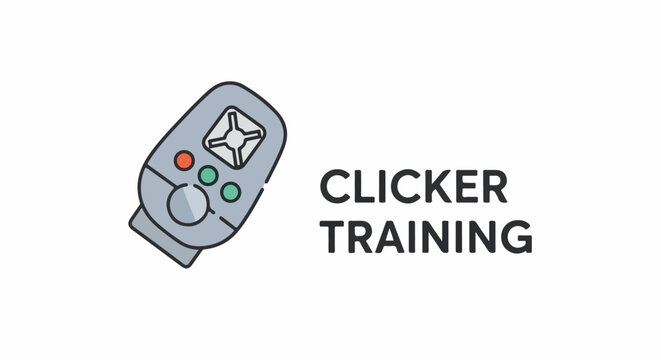 A simplified cartoon icon of a clicker device for animal training is shown