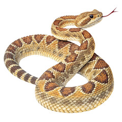 Obraz premium A coiled snake with brown and yellow scales isolated on transparent background