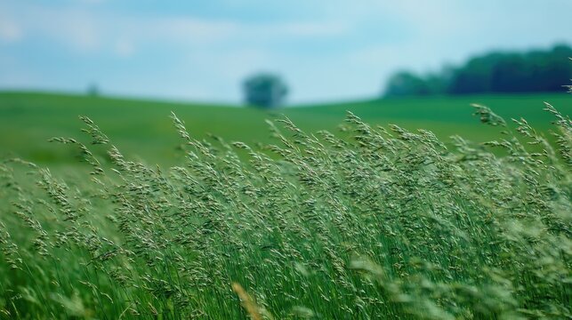 bluegrass. Vast field of bluegrass swaying in the breeze under a soft sky. wildlife magazines, conservation campaigns, designed for nature documentaries and education.