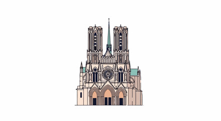 Obraz premium Stylized illustration of a grand cathedral with twin towers and a rose window