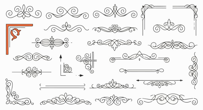 Ornate decorative flourishes and corner elements in black and white