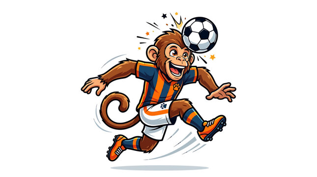 A cartoon monkey kicks a soccer ball during the football world cup match.