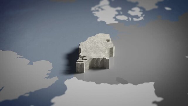 World map animation Birds eye view above Netherlands, Dutch , Amsterdam, Europe, with highlighted country borders. Cinematic 3d world map animation highlights aerial views, 4k Video