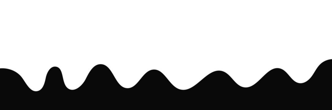 Abstract Black Liquid Dripping Wave Border, Minimalist Fluid Melting Silhouette Shape, Clean Organic Smooth Curvy Vector Banner