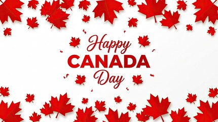 Happy canada day celebration with red maple leaves