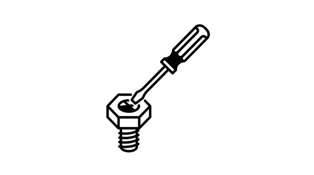 Screwdriver tightening a bolt and nut illustration.
