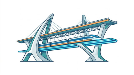 Modern Futuristic High Speed Train Crossing a Sleek Bridge. © Muhmd