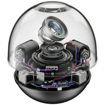 A small robot under a glass dome
