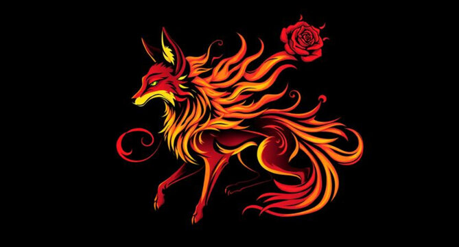 Fiery horse vector illustration with tribal flame and swirl patterns on a black background