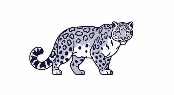 Stylized illustration of a snow leopard with a thick, patterned tail