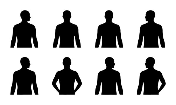 Collection of male human body silhouettes showing different poses and angles Vector