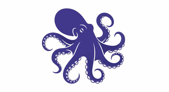 Stylized deep blue octopus with many tentacles and white suction cups