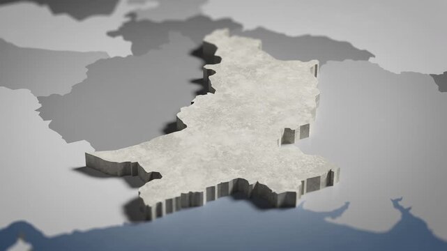 World map animation Birds eye view above Pakistan, Pakistani, Karachi, Asia, with highlighted country borders. Cinematic 3d world map animation highlights aerial views, 4k Video