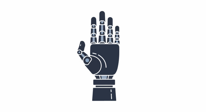 Stylized dark robotic hand with articulated fingers and wrist